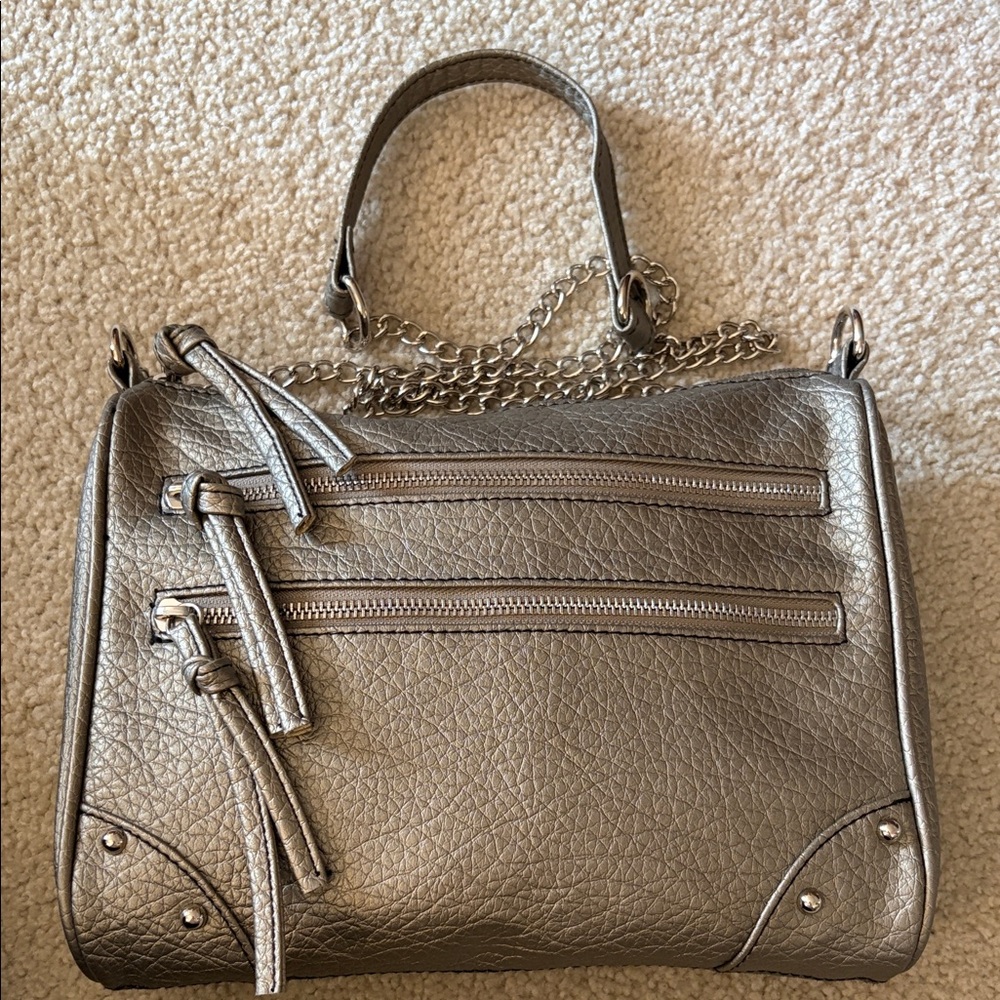 Women’s Silver Faux Leather Crossbody Bag with Silver Tone Chain Strap - NWOT